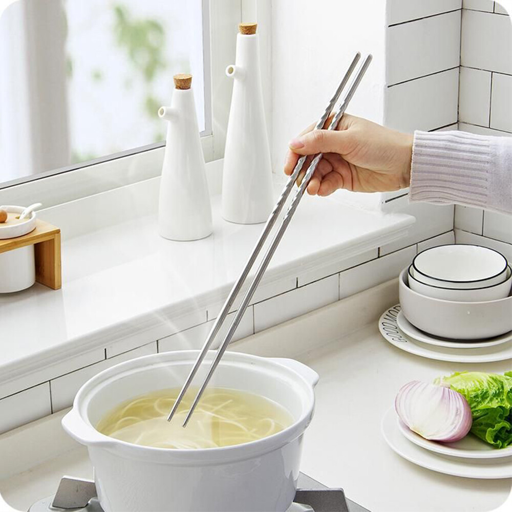 Hot Pot Supply Frying Chopsticks Chinese Chopsticks Lengthened Stainless Steel Long Chopsticks Cooking Chopsticks