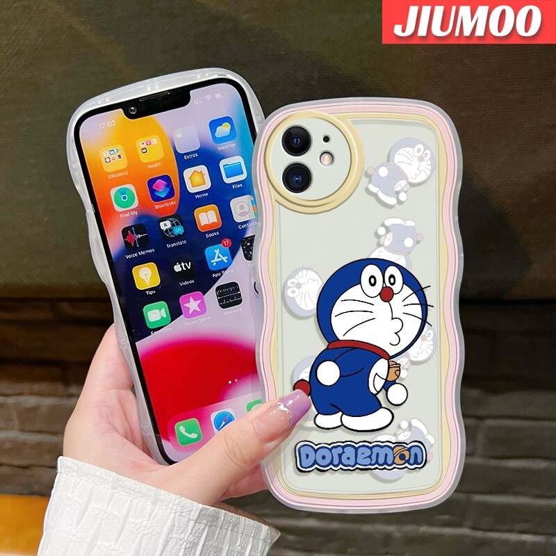 JIUMOO Case For iPhone 14 Pro Max 14 PLUS 13 Pro Max 13 Mini Case Mischievous Doraemon Pattern Colour Wave Border Soft Clear TPU Shockproof Phone Cases Precision Hole Camera Casing Wear Resistant Silica Gel Protective Cover
