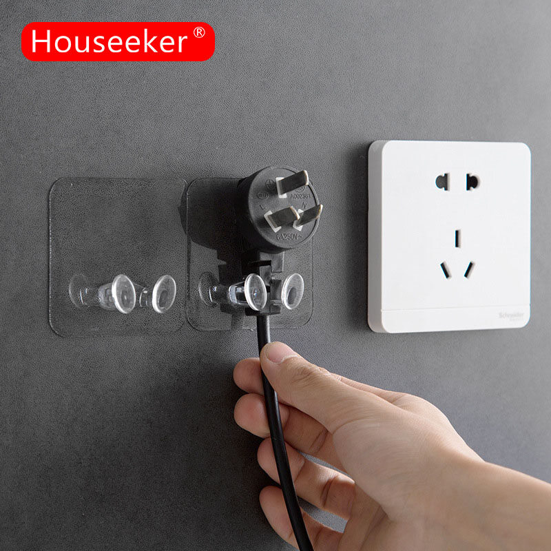 Houseeker Clear Wall Storage Hook Power Plug Socket Holder Home Bathroom Accessories