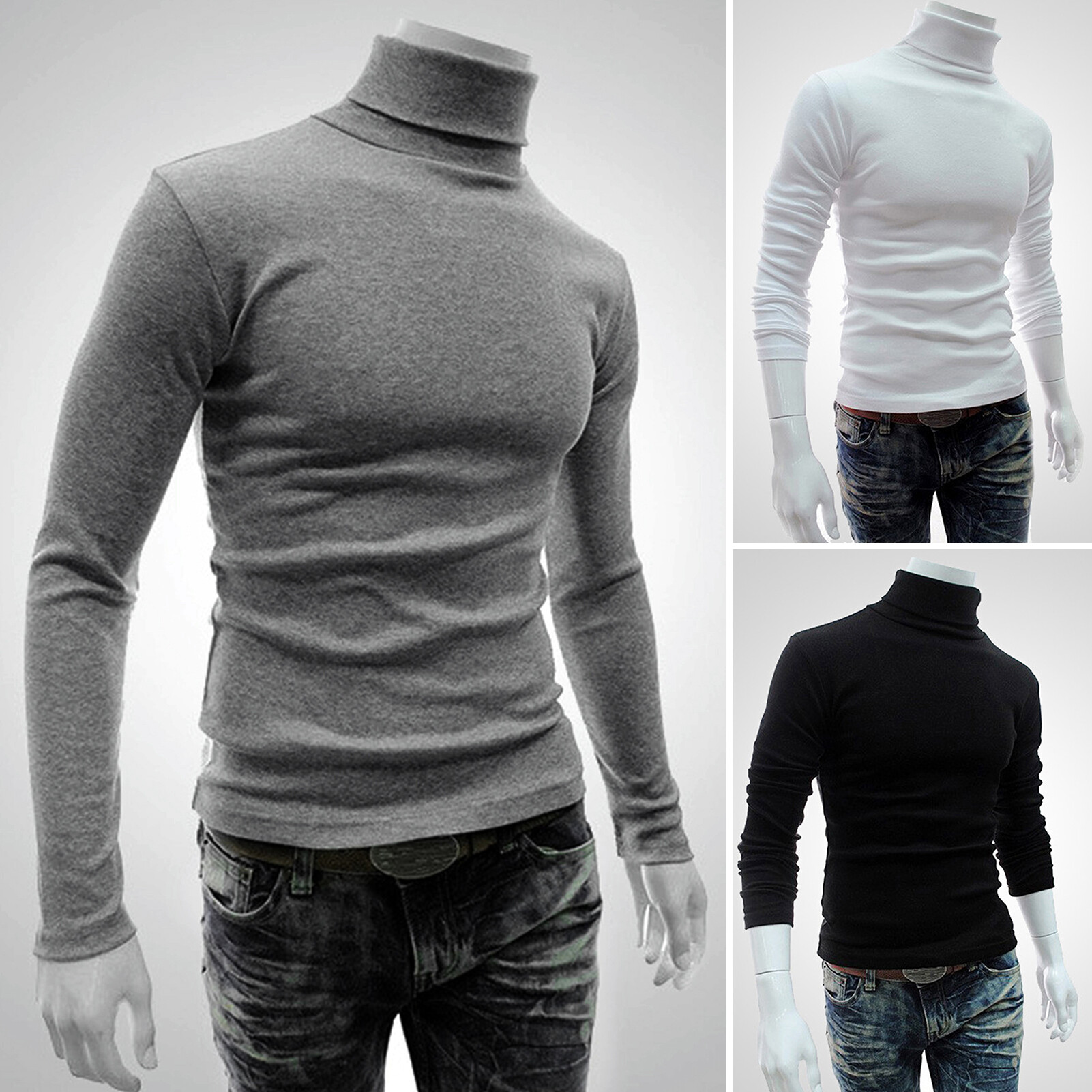 Bullker Long Sleeve Turtleneck Men Pullover Soft Solid Color Stretchy Knitted Shirt for Autumn Winter Pullover Top Warm