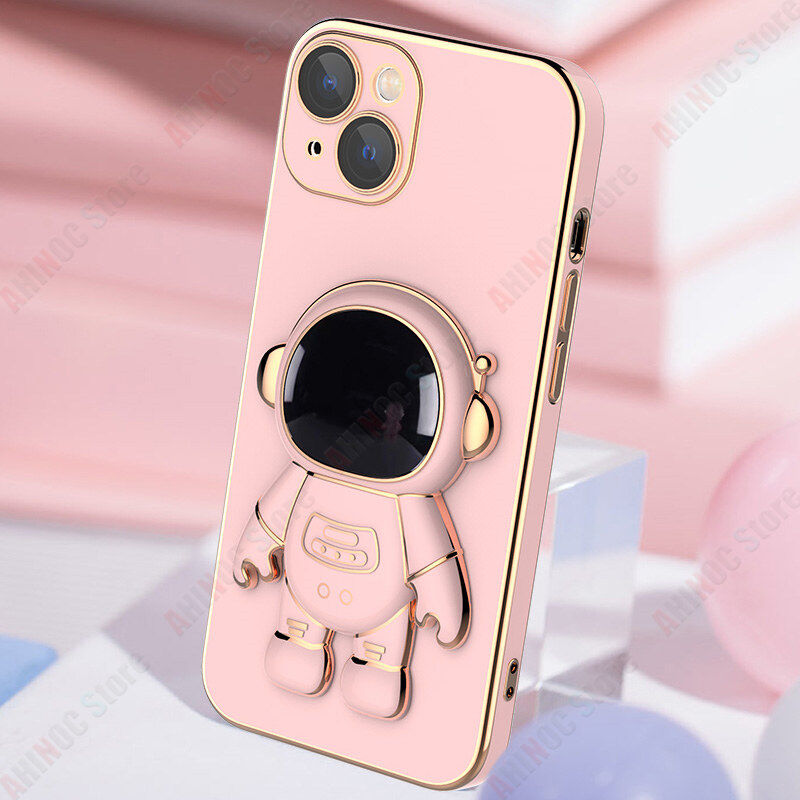Astronaut Holder Phone Case For OPPO A55 Luxury Electroplated Soft TPU Case + Bracket