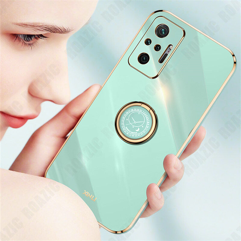 ROAZIC Dành Cho Xiaomi Redmi Note 10 5G Note 10 4G Note 10S Note 10 Pro Note 10 Pro Max Ốp Điện Thoại [Giá Đỡ Nhẫn Miễn Phí] Vỏ Bóng Cạnh Mạ Điện Thẳng Ốp Lưng TPU Mềm Chống Rơi