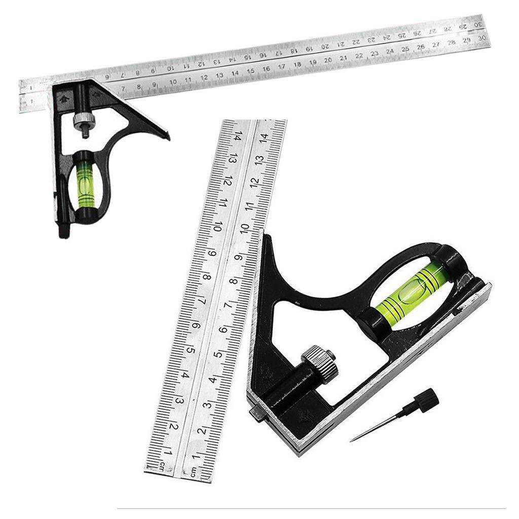 Combination Angle Ruler,300mm 12inch Stainless Steel+Zinc Alloy Adjustable Right Angle Ruler Professional Engineer Measuring Tool with Clear and Accurate Calibration