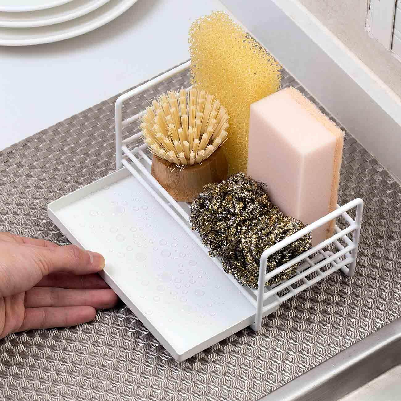 Homenhome Sink Racks wth Tray Tableware Sponge Drain Rack Kitchen Storage Rack
