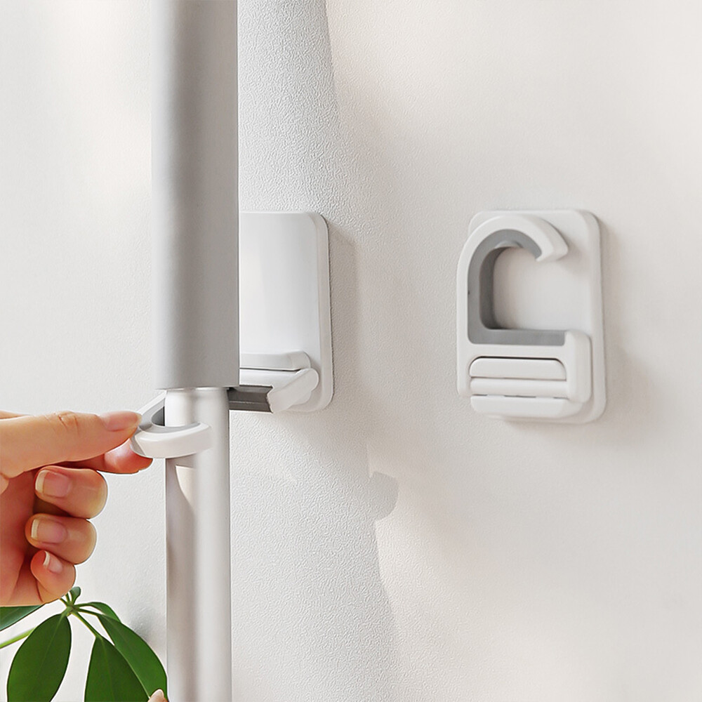 Multi-Purpose Broom Mop Holder Wall Mount Self-adhesive Mop Rack Hanger Organizer Hook