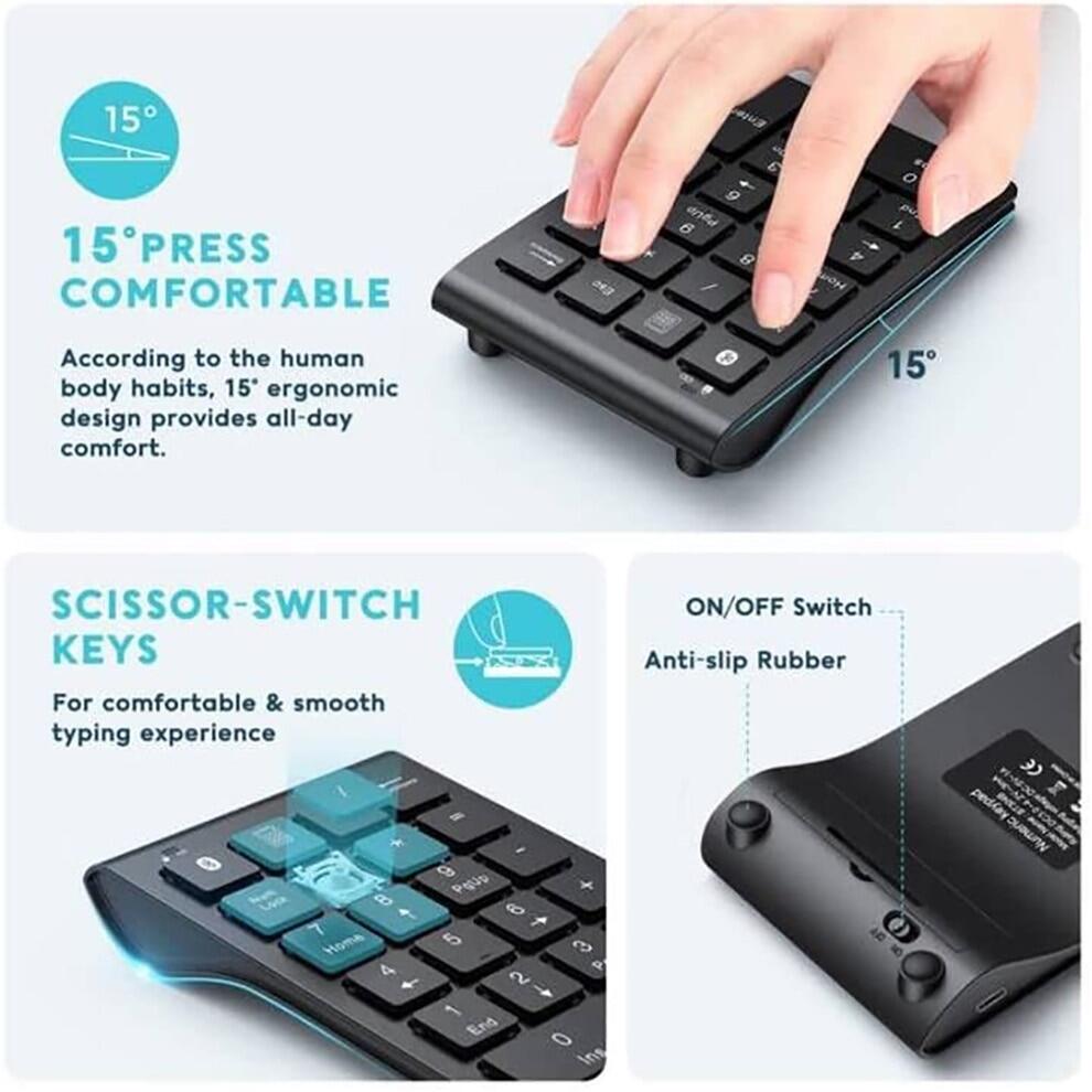 JOMAA Bàn Phím Số Bluetooth Bàn Phím Số Bluetooth Có Thể Sạc Lại Bàn Phím Số Không Dây 22 Phím Bàn Phím Số Ngoài Cho Mac Cho iPad Máy Tính Xách Tay Bàn Phím Kỹ Thuật Số