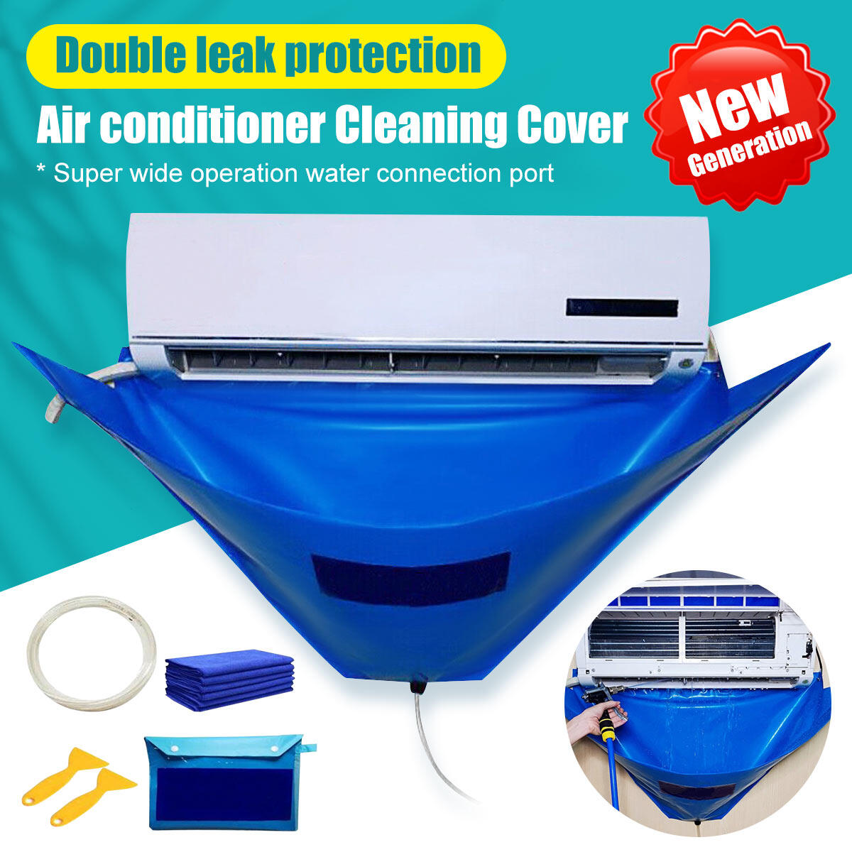 【Full Cleaning Kit】 Air Conditioner Cleaning Bag With 2m*Water Pipe Waterproof Dust Protection