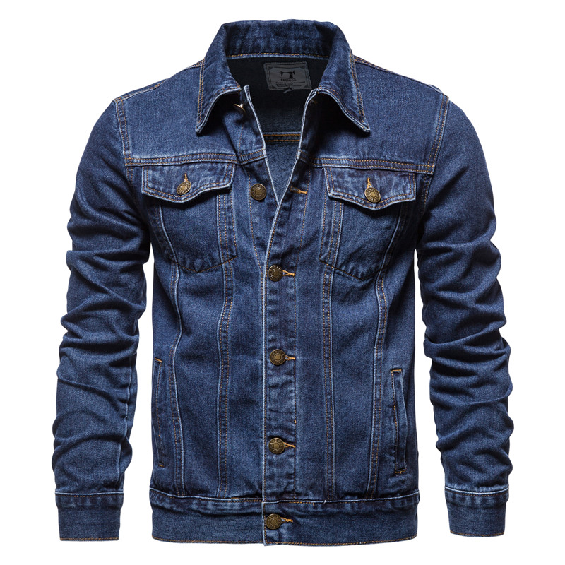 SUPERLI Áo Khoác Denim Nam Xuân Thu, Áo Khoác Bò Một Hàng Khuy Ve Áo Đơn Màu Đơn Giản Áo Khoác Ngoài Cotton Dáng Ôm Cho Nam 5xl-M