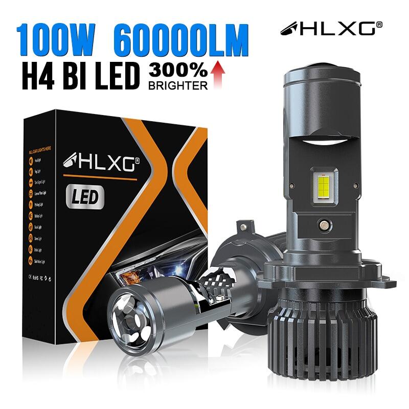 Zzooi 100w h4 led projector 60000lm car headlight bulbs bi led mini lens projector h4 mini projector lens 6000k headlight projector