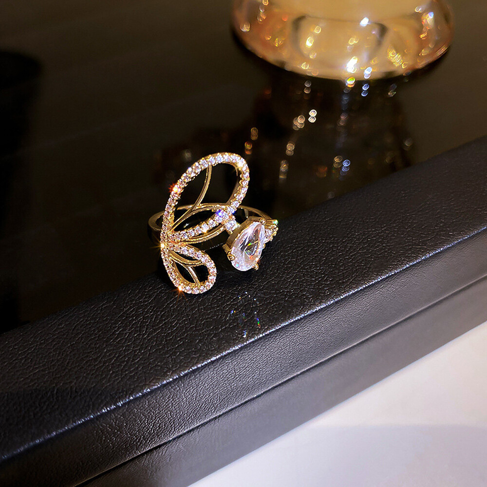 HENLI Sáng bóng Tao nhã Hình học Vàng Đối với phụ nữ Đầy màu sắc Nhẫn mở Rhinestone Trang sức Nhẫn Ngón tay Bướm