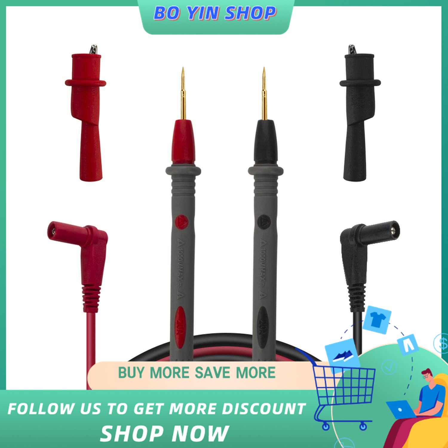 Electronic Test Leads Test Probes Multimeter Leads with Crocodile Clips Gold Plated Super Sharp Tips Silicone Test Lines PT1008 20A 1000 V