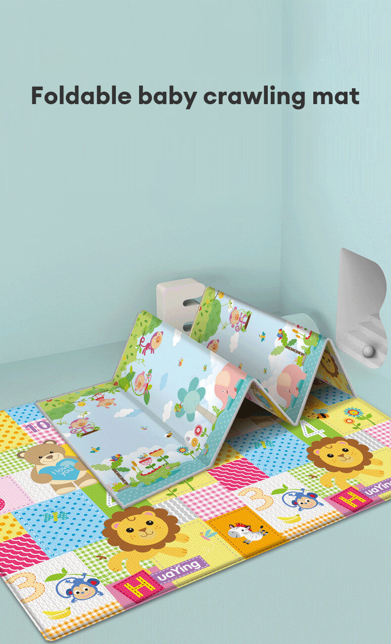 JJT Foldable crawling mat, crawling mat, 2-sided printed pattern, premium crawling mat, foldable crawling mat, 2cm thick, patterned on 2 sides, easy to fold, crawling mat, baby crawling mat, crawling mat, mat, pad Foldable, safe to crawl
