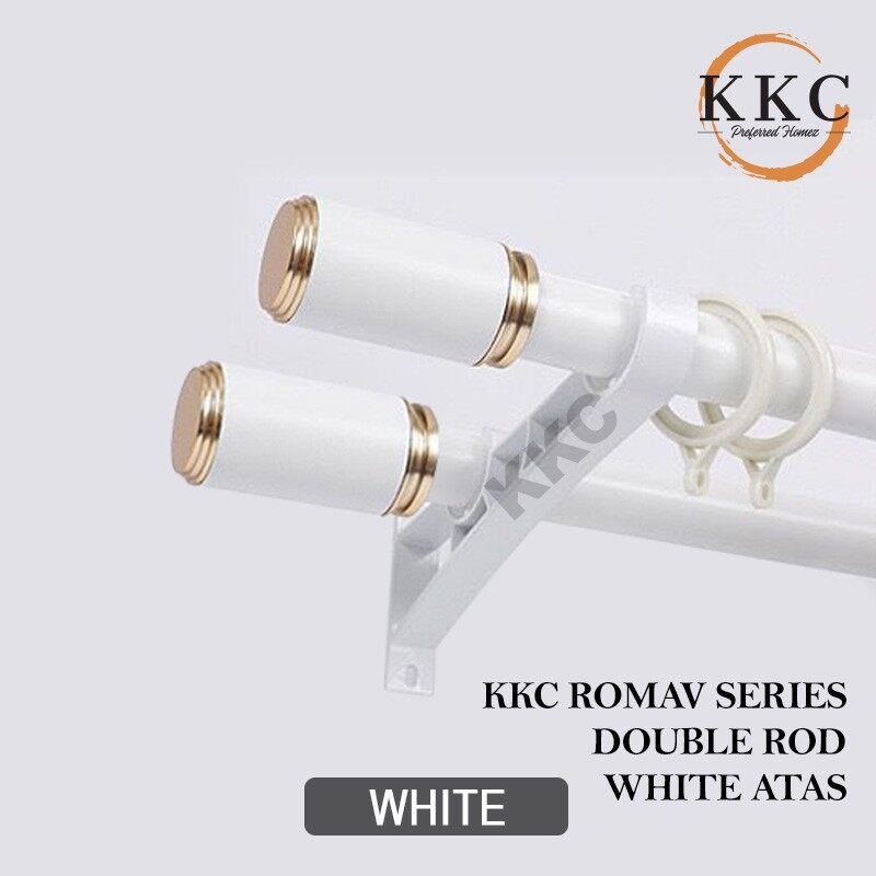 ♖KKC ROMA Design DOUBLE Layer Complete Set Aluminium Curtain Rod Kayu