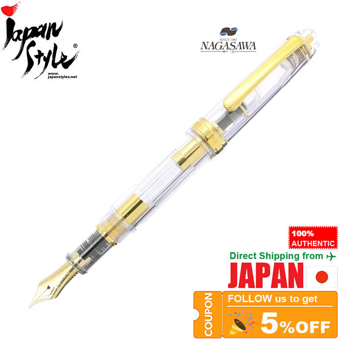 [100% Authentic] NAGASAWA Original Fountain Pen CENSKE Demonstrator Clear  Transparent 14K Gold Trim Converter Platinum #3776 Century Based EF F M B C 