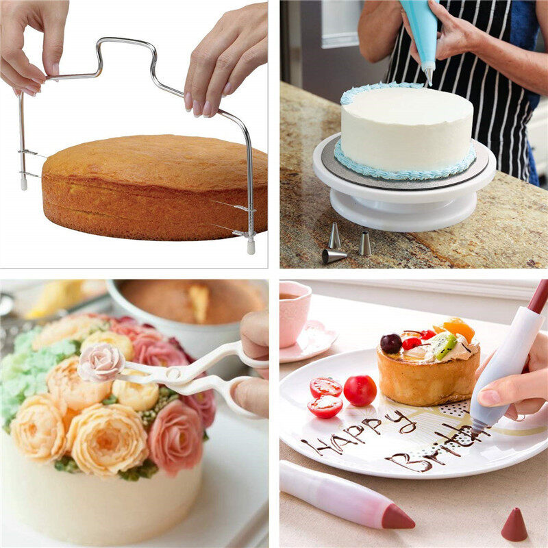 Bộ dụng cụ trang trí bánh bàn xoay 164 chi tiết, dụng cụ trang trí bánh chống trượt, Tự làm bánh