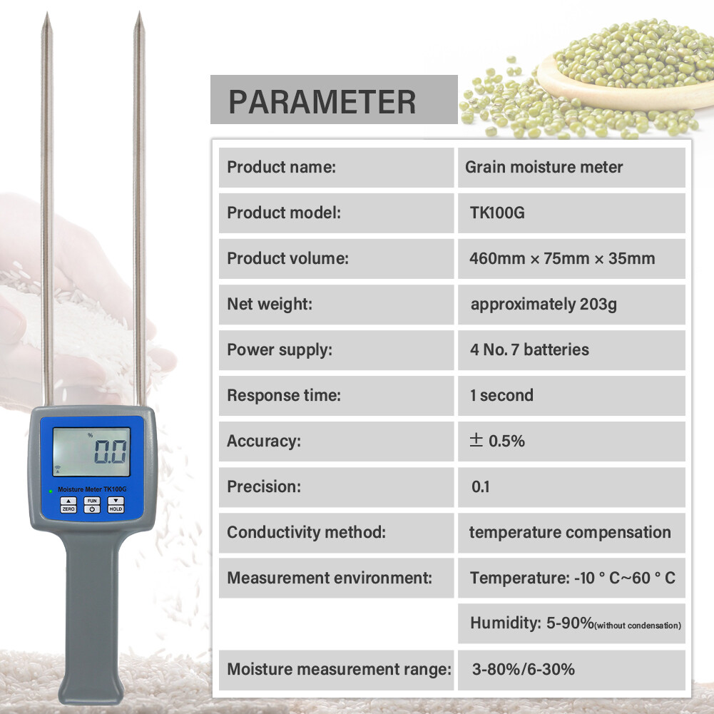 Yieryi TK100G Grain Moisture Meter Wheat Maize Corn Soya Beans Paddy Rice Sorghum flour Moisture Tester for Farming