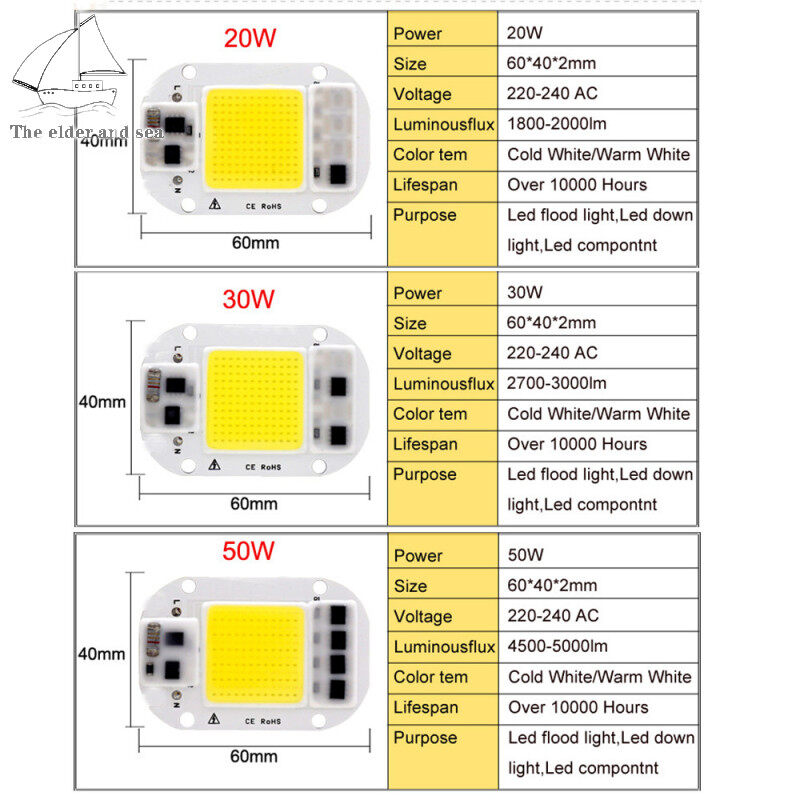 Chip LED COB Áp Suất Cao Không Cần Trình Điều Khiển AC 220V 20W/30W/50W Nguồn Sáng