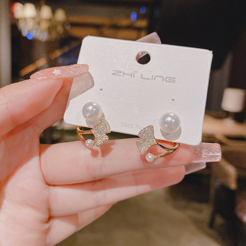 Bông Tai Ngọc Trai Vàng 18K Cho Nữ Khuyên Tai Đuôi Cá Hoa Kim Cương Giả Cổ Điển Kiểu Pháp Quà Tặng Trang Sức Thời Trang Chống Phai Màu