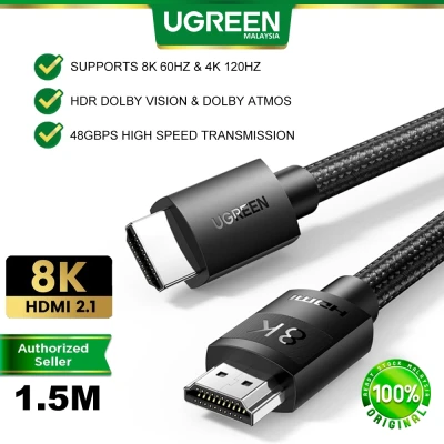 UGREEN HDMI To HDMI 2.1 Cable 8K 60Hz 4K 120Hz 480 Gbps Dynamic HDR Dolby Vision HDR10 Dolby Atmos eARC Stereo Sound Audio Video Nylon Braided Premium PS4 PS5 Xbox UHD TV Blu Ray DVD Projector LG TV Sony Dell Asus Msi PC Laptop Windows Monitor Projector