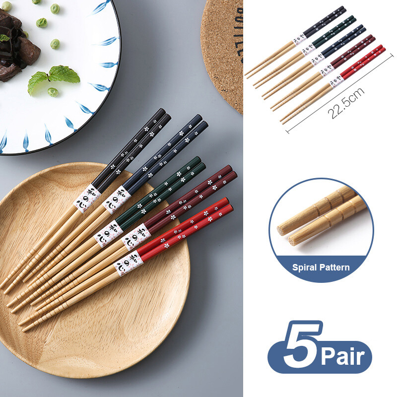 CNMF 5pairs Chopsticks Non-slip Cartoon Bamboo Creative Printing Practical Set Bamboo Chopsticks