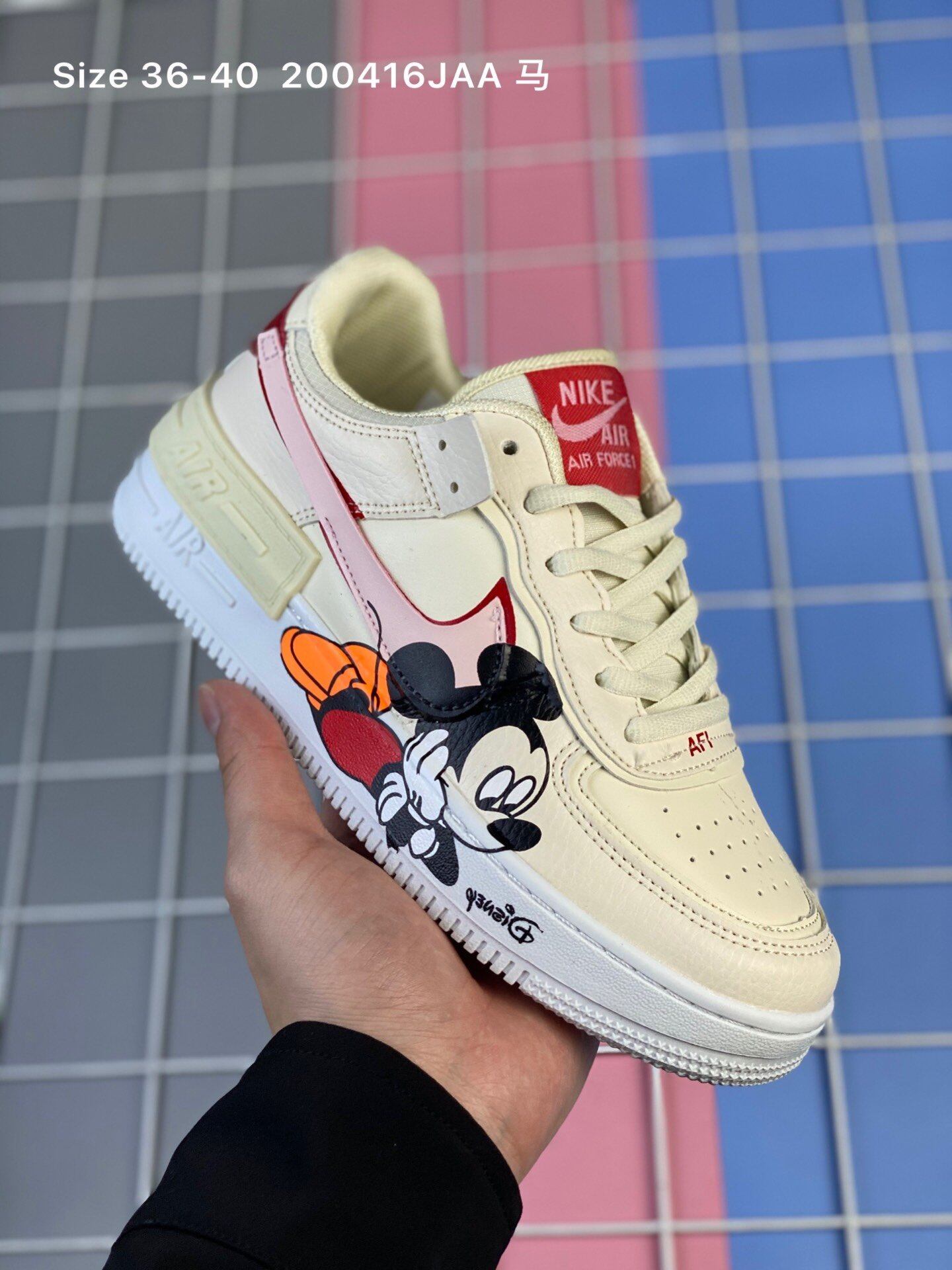 One Low-Top Lace Leather Macaron Mickey Mouse Graffiti Print | Lazada