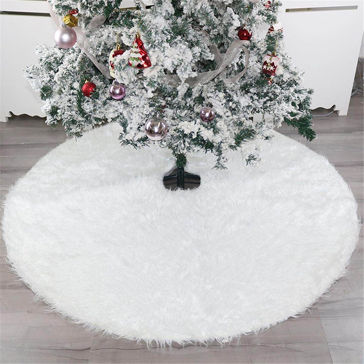Christmas Tree Skirt Mat Cover Plush Base White Snow Xmas Home Decor Blanket