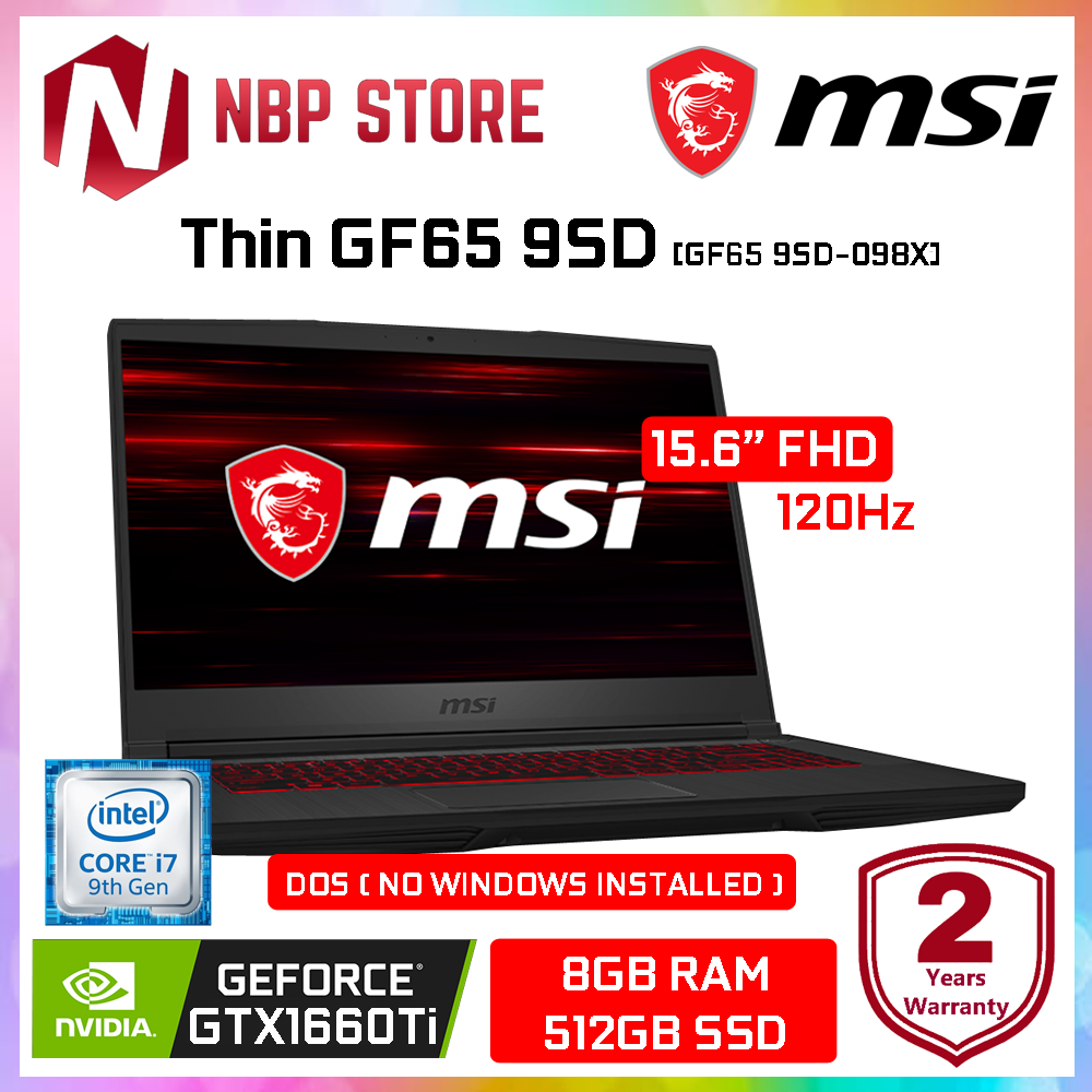 MSI Thin GF65 9SD-098X 15.6 FHD 120Hz Gaming Laptop ( i7-9750H, 8GB, 512GB SSD, GTX1660Ti 6GB, DOS ) Malaysia