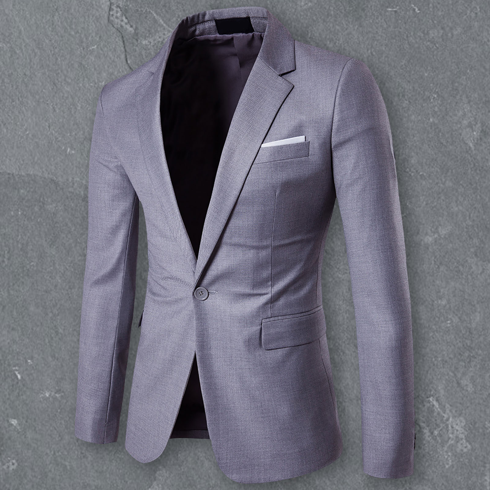 Người đàn ông Blazer cúc đơn màu trơn cổ áo bẻ dáng ôm ngoại cỡ túi áo khoác com lê cho văn phòng