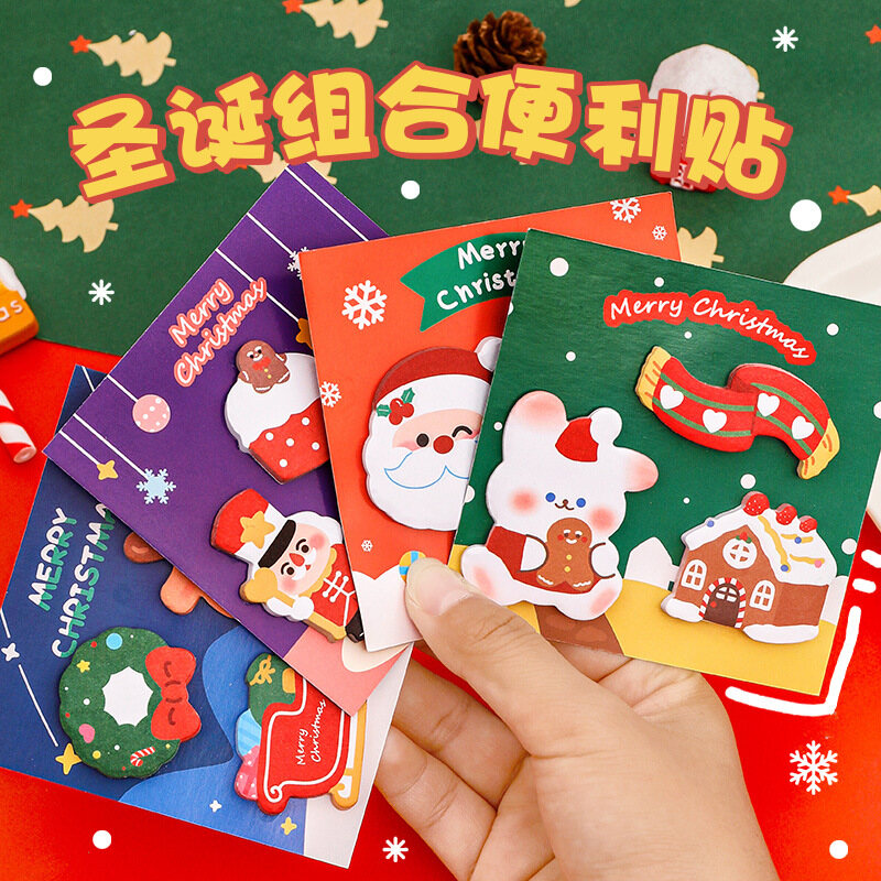 60Sheets Cartoon Christmas Sticky Notes Student Memo Notes Cute Hand Account Post-it Notes Xmas Gift