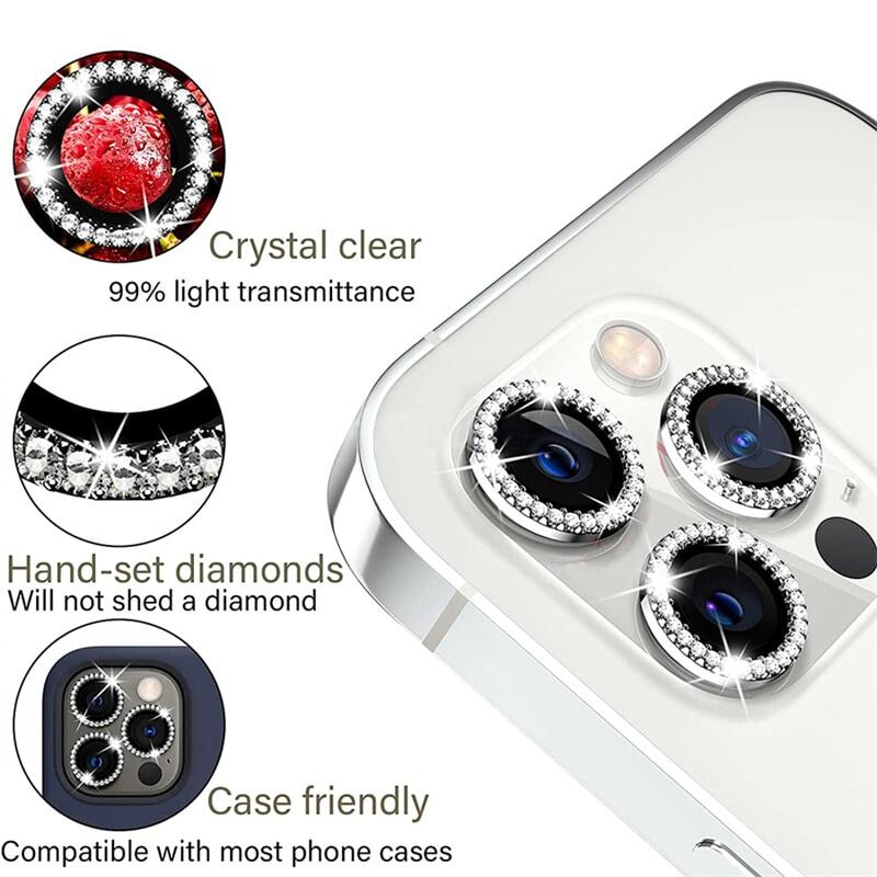 QuXis Diamond Camera Case For iPhone 14 13 11 Pro Max 12 Pro Max Camera Lens Protector Screen Case For iPhone 14 Plus Tempered Glass