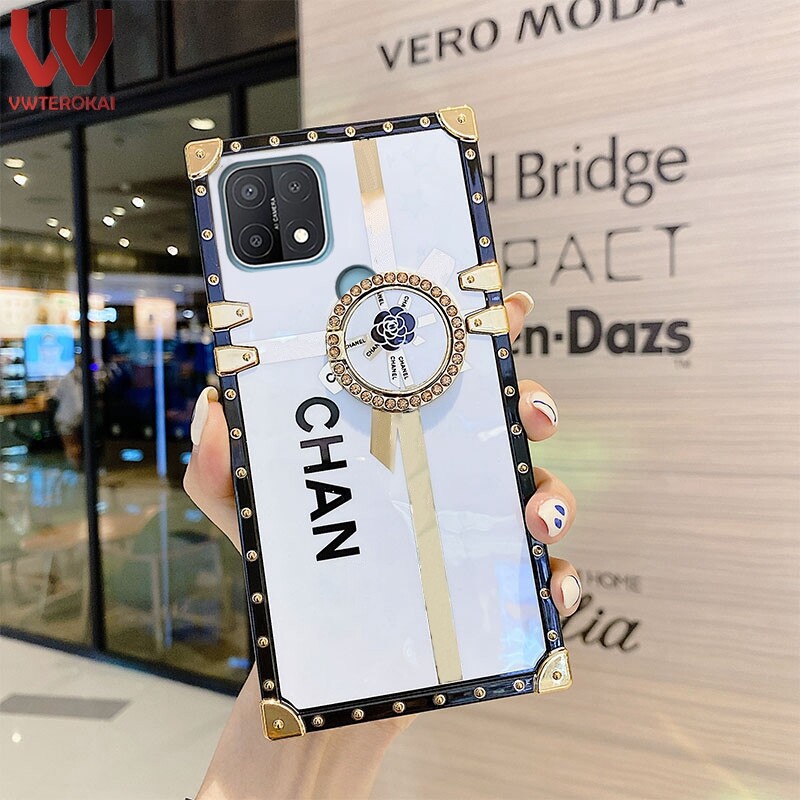Fashion Camellia Flowers Phone Case For OPPO A15 / A15S A16 OPPO Reno 6 4G A54 4G A74 4G A95 4G Reno 7 5G Reno 2F With Luxurious Diamond Ring Stand Bracket Soft Silicone Anti-fall Back Case Cover For Elegant lady