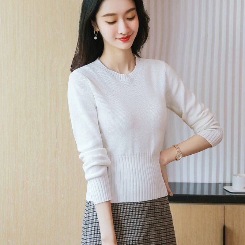 Áo Len Dài Tay Cổ Tròn Mỏng Cho Nữ Áo Len Mặc Trong Đa Năng Màu Trơn Mới Mùa Xuân Và Mùa Thu Áo Len Dệt Kim
