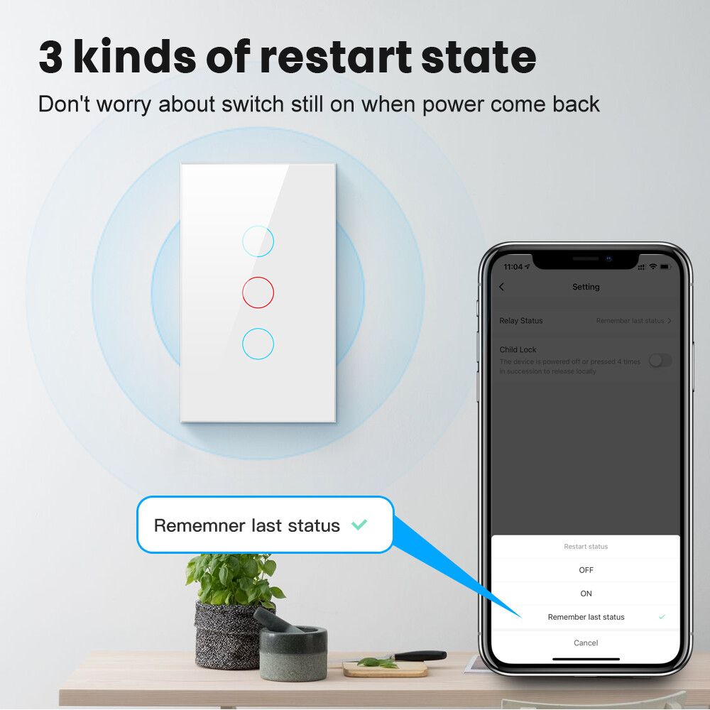 E Life Smart Store Tuya Zigbee US Smart Switch No Neutral Wire Required 1/2/3 Gang Light Touch Switch Voice Control Wall Light Switch US Standard Light Switch AC 100-240V Smart Switch Use With ZIgbee Hub