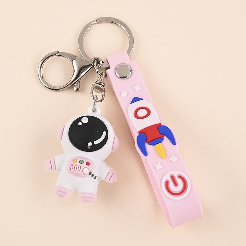 Creative Cute Cartoon Soft Glue Astronaut Key Ring Spaceman Car Key Chain Couple Backpack Pendant Gift DIY Keychain Accessories