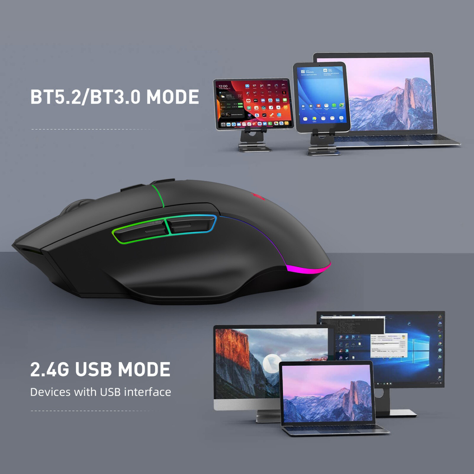 Chuột Type-C Công Thái Học Tương Thích Bluetooth Chuột Không Dây Không Ồn Ào X11 Ba Chế Độ Cho Máy Tính Xách Tay