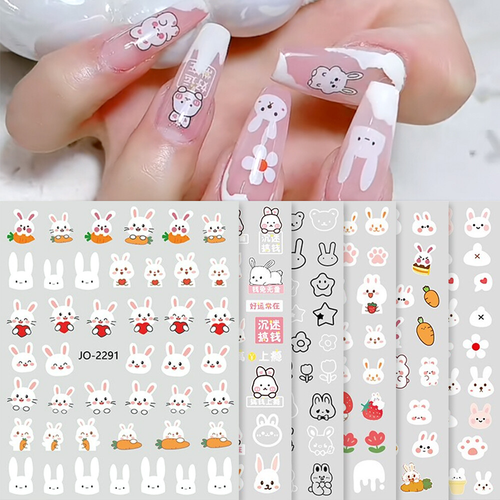Bộ Xe TrượT Hình Thỏ Dễ Thương Đề-can Móng Tay Mùa Xuân Miếng Dán Trang Trí