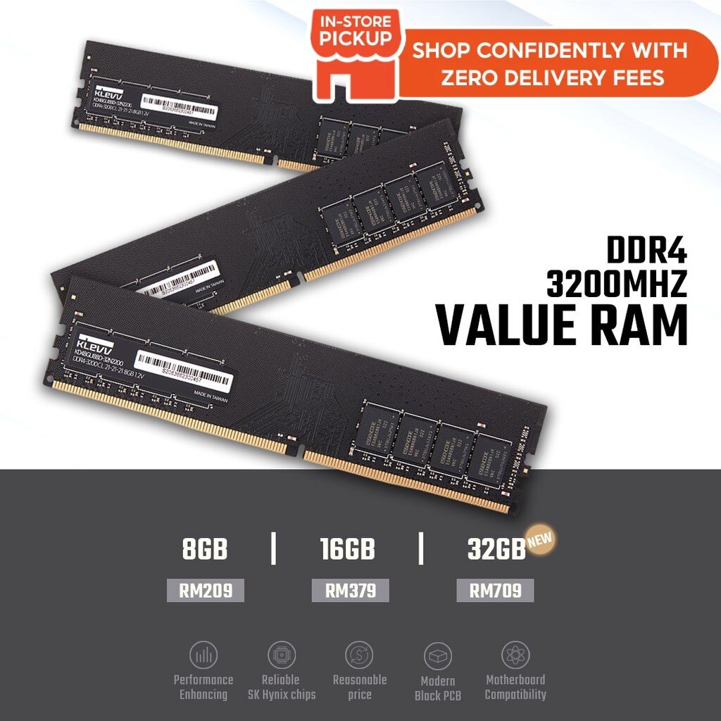 KLEVV Value Ram [2666MHz/3200MHz] DDR4 Single Memory Kit 8GB