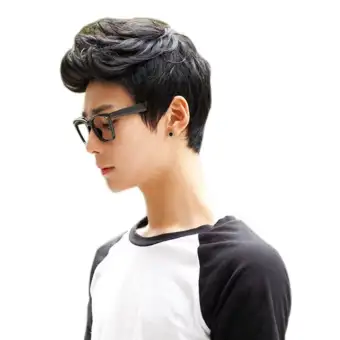 Men Boys Wigs Full Hair Short Black Dark Brown Hair Men Male Fake