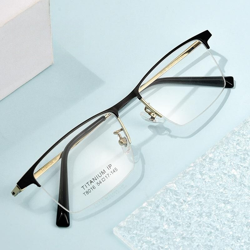 FIRADA Fashion Comfortable Eyeglasses Vintage Titanium Square Half Frames Eyewear Business Prescription Glasses Frame Men T8016B