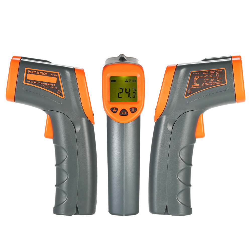 SMART SENSOR -32~380°C 12:1 Portable Handheld Digital Non-contact IR Infrared Thermometer Temperature Tester Pyrometer LCD Display with Backlight Centigrade Fahrenheit