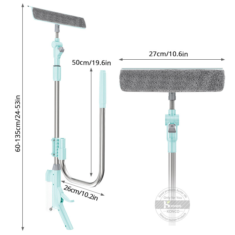 Konco Glass Cleaner Window Squeegee Microfiber Extendable Window Scrubber Telescopic Handle Glass Sponge