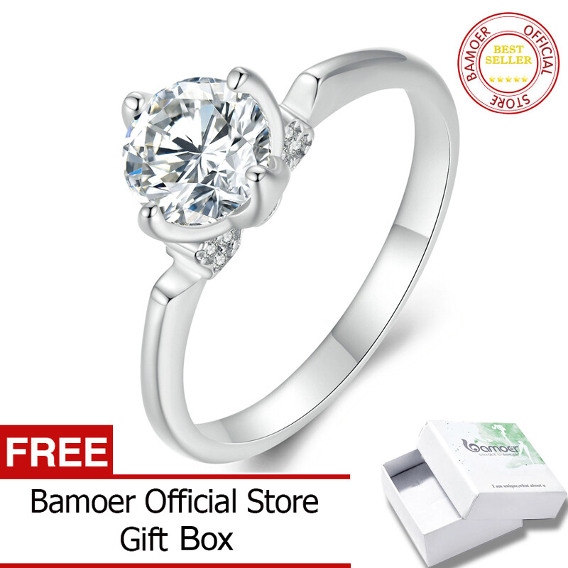 Bamoer 1ct moissanite wedding ring luxury d color vvs1 ex 925 sterling silver ring for women engagement fine jewelry msr024