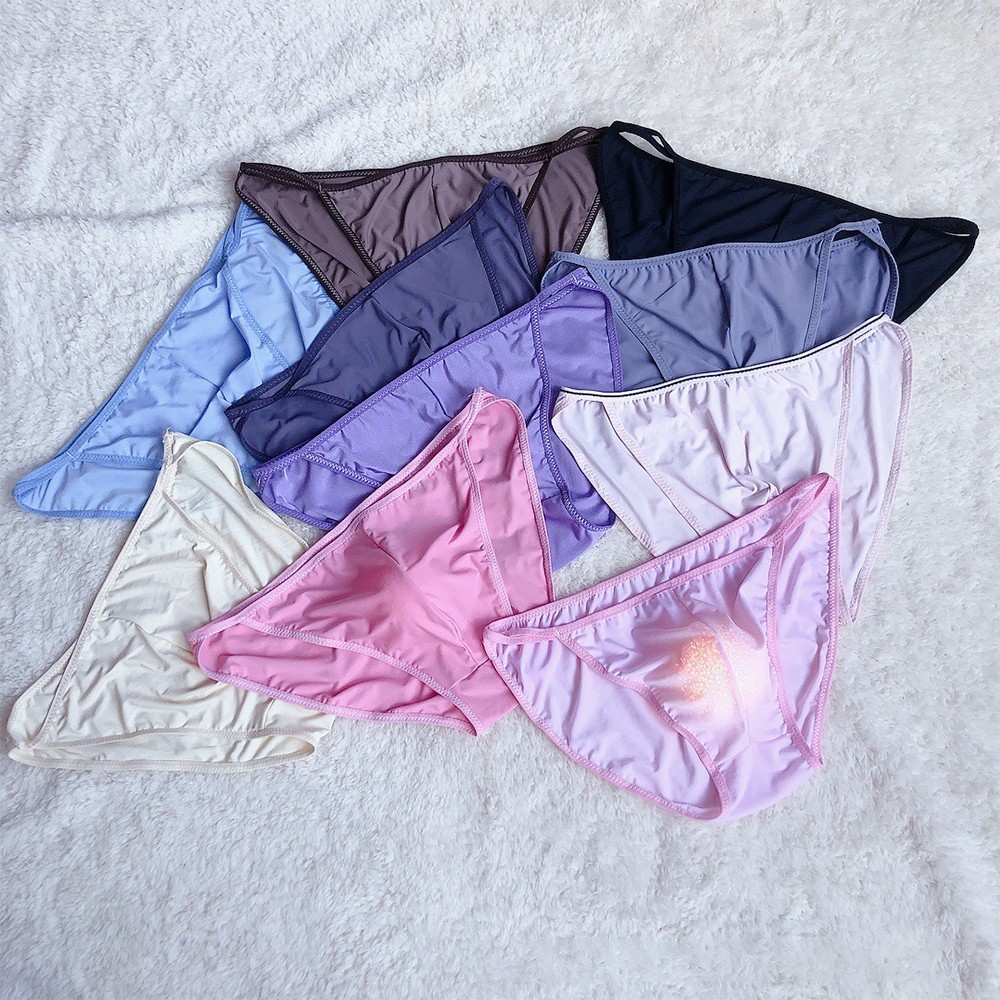 Mrshow Sexy Men Sissy Ice Silk Sheer Bulge Pouch Bikini Briefs T Hongs Underwear Underpants
