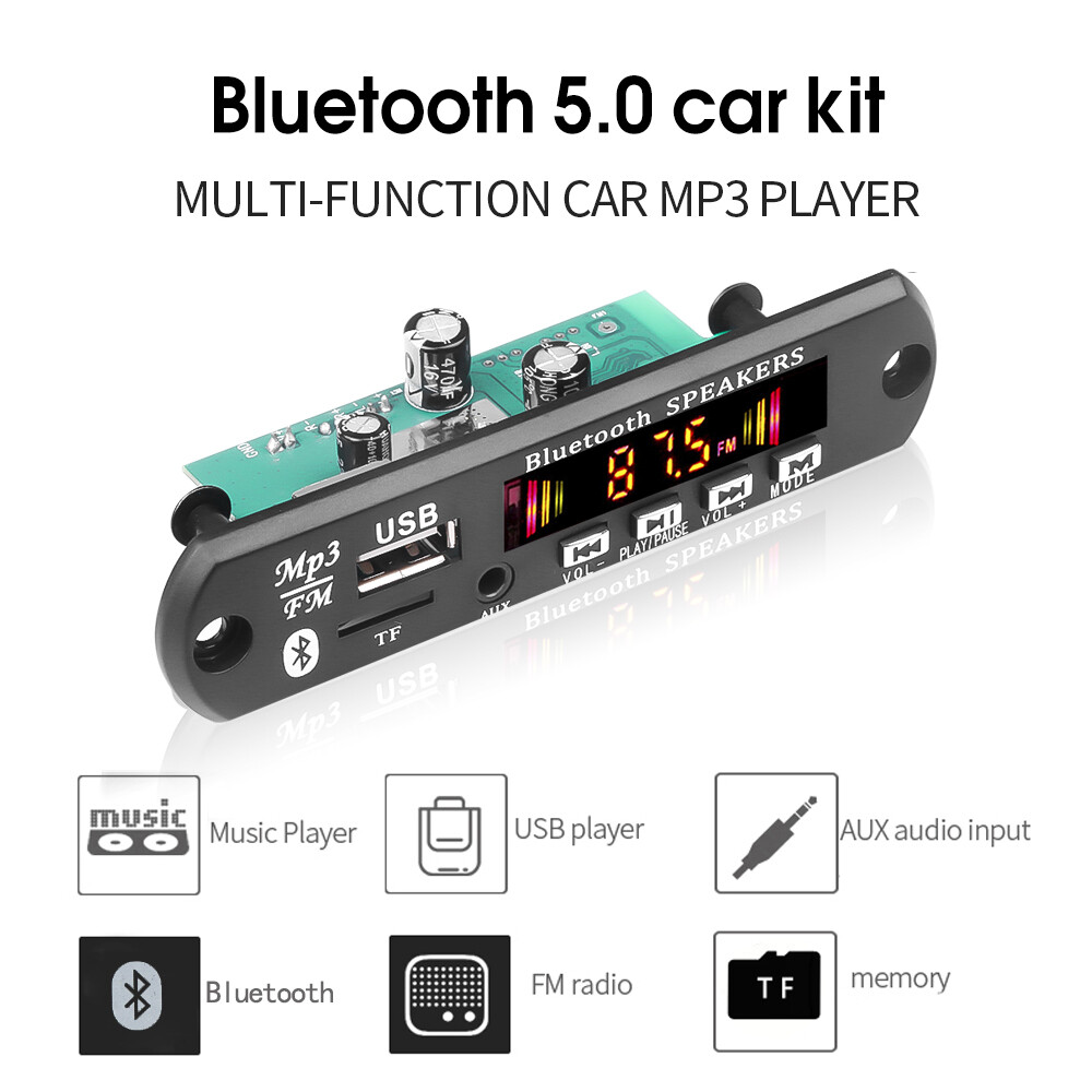 【6W Amplifier+BT 5.0+Recording】 DC 5V Wireless Bluetooth 5.0 MP3 WMA Decoder Board Audio Module USB FM Radio TF Record AUX Input For Car Home Audio