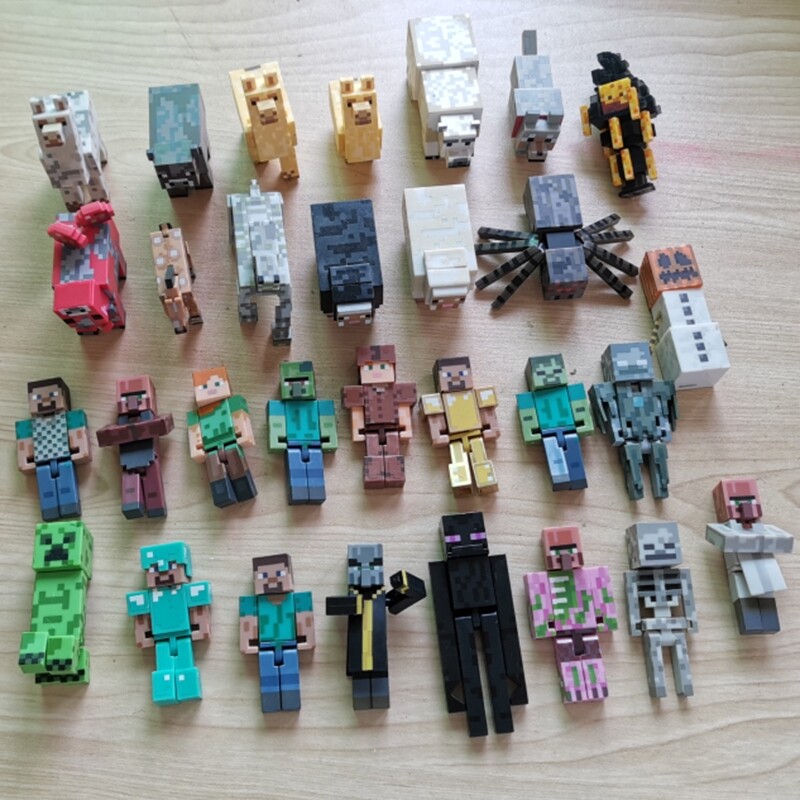 15Pcs เกม Minecraftes Creeper Steve สีเขียว JJ บล็อคก่อสร้างตัวตุ๊กตาแอคชั่นการศึกษาที่มีสีสันของเล่น DIY ประกอบบล็อกโมเดล