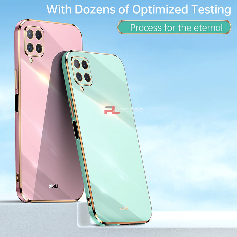 PlusCase for Samsung Galaxy A22 4G 6D Plating Soft Case Lens Protector Square Frame Silicone Glossy Shockproof Phone Back Cover