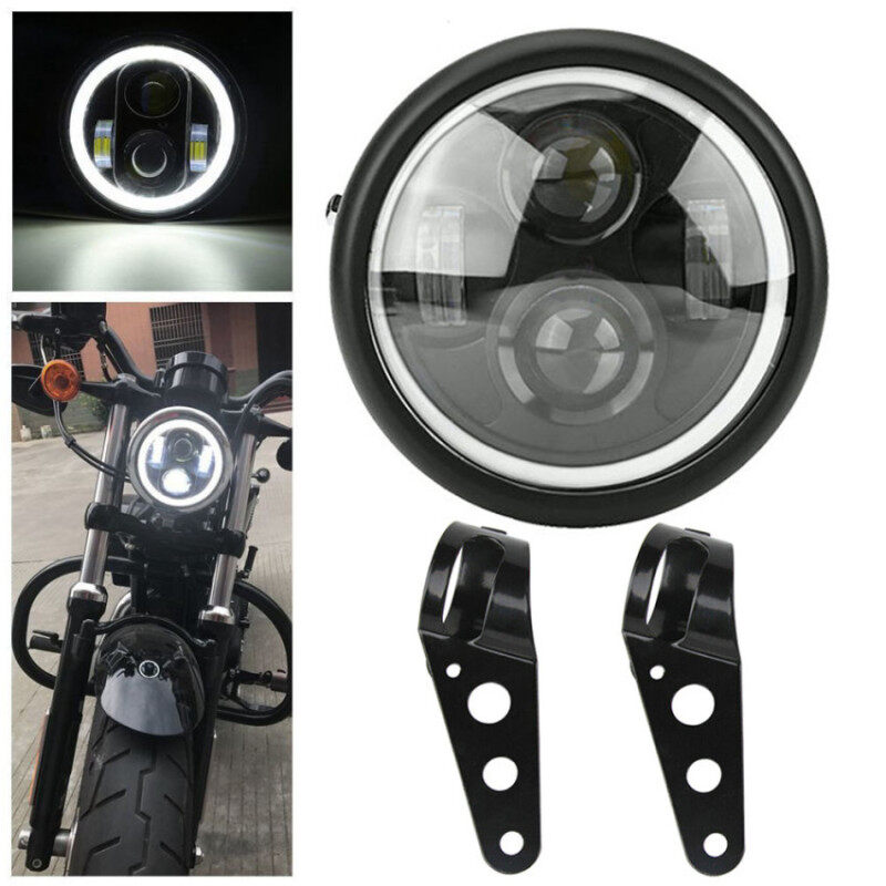 【 100% Gốc + COD】 6.5 Đèn Pha Led Xe Máy Hi & Lo Đèn Pha Đèn Pha Đèn Drl Với Thiên Thần Nhẫn Cho Harley Sportster Cafe Racer Bobber Sắt 883