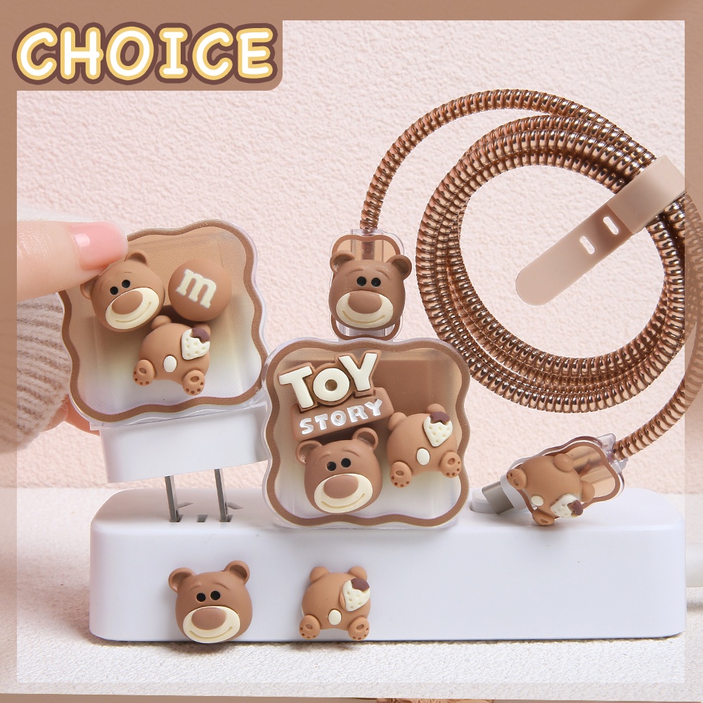 Charger Protector Cover Cute Cartoon Bear Wave Pattern Compatible for iPhone 18w 20w Cable Protector Earphone Cord Protector for ip14promax 14pro 14 ip12 11pro [cchoice]