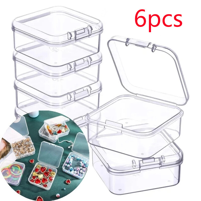6 Hộp Đựng Đồ Bằng Nhựa Trong Suốt Mini Có Nắp Đậy Hộp Có Bản Lề Trống Cho Hạt Dụng Cụ Trang Sức Hộp Sắp Xếp Trưng Bày