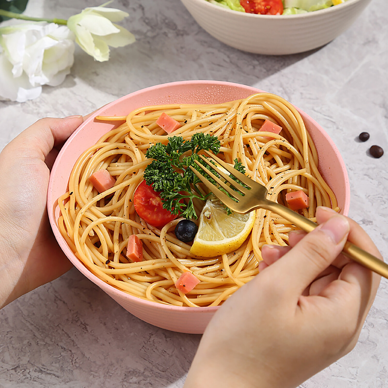 Terylin Japanese Instant Noodle Bowl Microwave Dishwasher Safe Large Capacity Stackable Unbreakable Cereal Soup Rice Bowl for Canteen Durable Rice Bowl